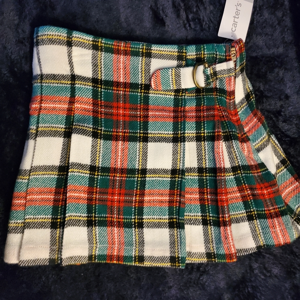 Girls Red & Green Plaid Pleated Skirt